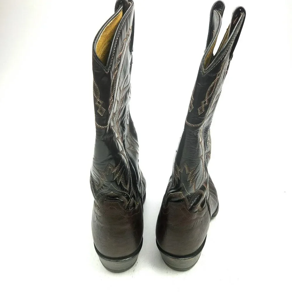 Vintage Tony Lama 6703 Men's 10 D Cowboy Western Boots Brown Black Leather
